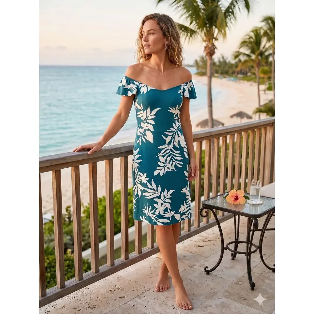 Old Navy Womens L Tropical Resortwear Vacation Euro Summer Ruffle Sheath Dress - Picture 2 of 10